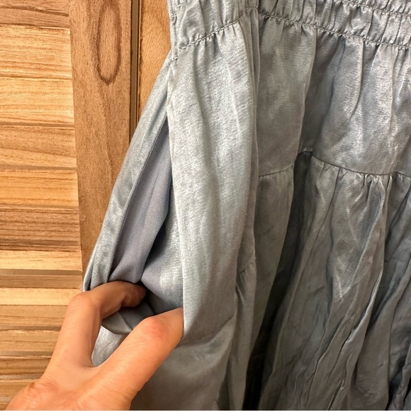 Vince Metallic Blue Smocked Tiered Skirt in blue size M - Picture 8 of 10